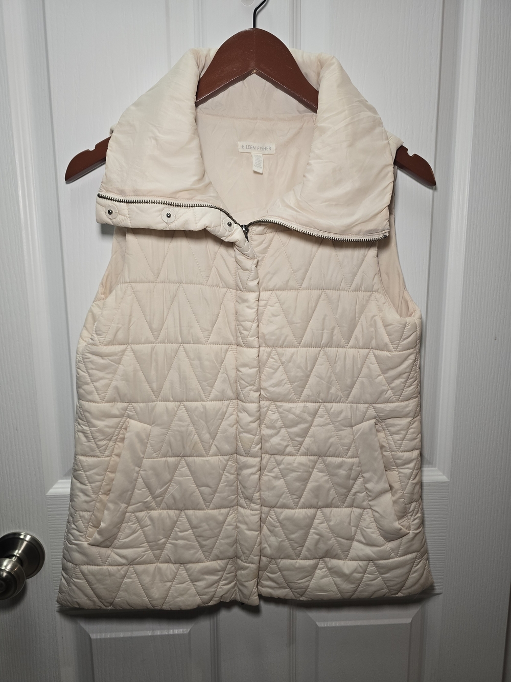 Eileen Fisher Quilted Puffer Vest in Light Cream